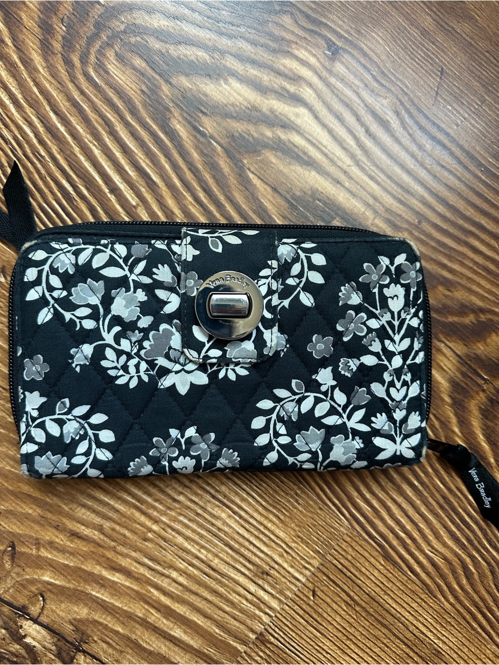 Vera Bradley Black Quilted Floral Zip-Around Wallet. Barely used!